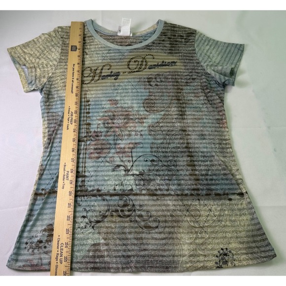 Vintage Harley Davidson Womens XL Burn Out Graphic T Shirt Blue‎ Floral Paisley - Picture 8 of 10